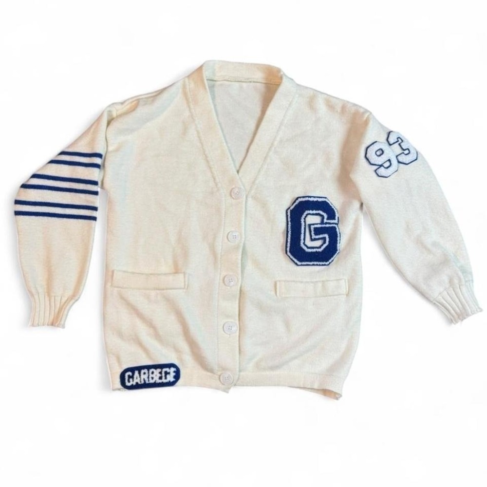 Vintage Varsity Letterman Sweater‎ – Cream Wool Knit – "G" Chenille Patch